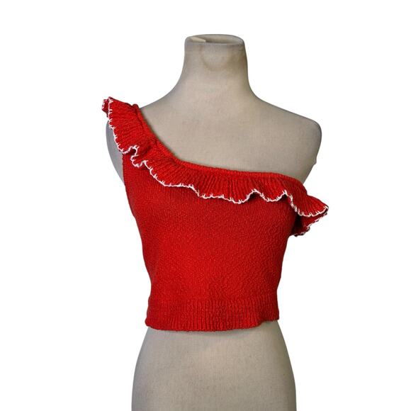 Urban Outfitters Orange Molly Ruffle One Shoulder Crop top Size Small - Picture 15 of 16